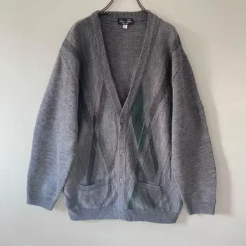 빈티지 하이 게이지 니트 가디건 V넥 울 레트로 그레이 L