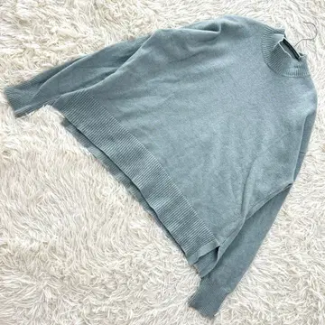 오파크 클립 민트 블루 하이넥 긴팔 니트 스웨터 슬릿 L
