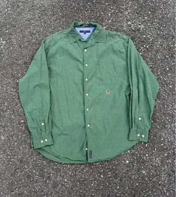TOMMY HILFIGER 그린 체크 긴팔 셔츠 90s