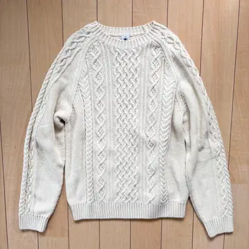 새상품급 푸치바토 코튼 니트 풀오버 아이보리 화이트 아란 니트