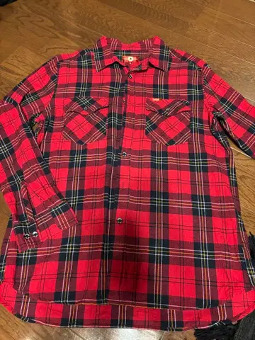 converse 레드 체크 무늬 플란넬 셔츠 긴팔