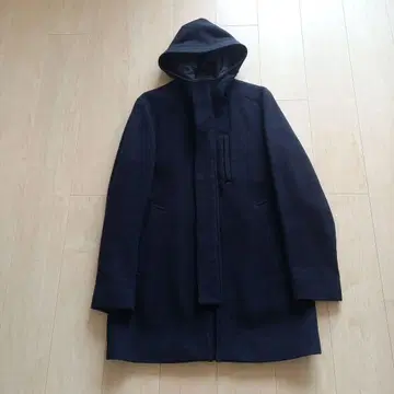 네이비 후드 부착 더플 코트