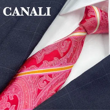 [ 새상품급 ] 카날리 넥타이 페이즐리 자카드 핑크 광택 고급 실크