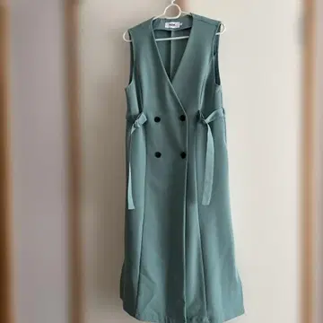 AZUL 그린 더블 브레스트 롱 베스트