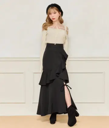 apres jour 레이스업 리본 스커트 검정 블랙 프리 사이즈