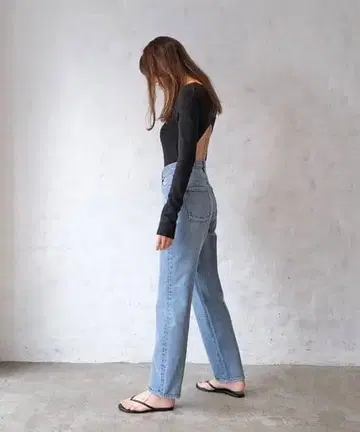 하이웨스트 스트레이트 데님 라이트 블루