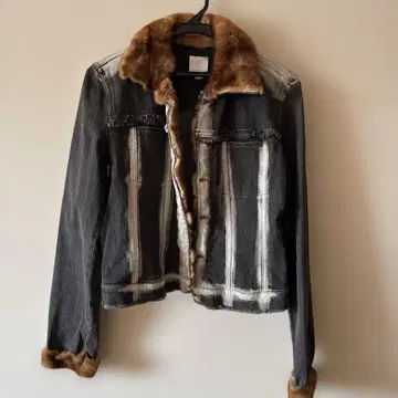 다크 그레이 인조 모피 포함 데님 자켓 42
