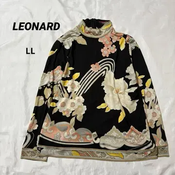 레오나르 하이넥 티셔츠 실크 혼방 꽃무늬 올 패턴 빅 사이즈 LL