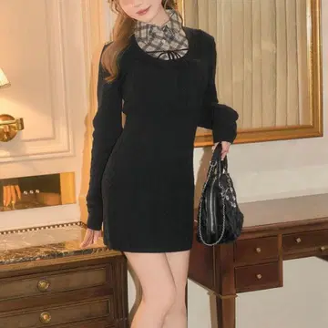 michellMacaron 셔츠 레이어드 스타일 니트 원피스