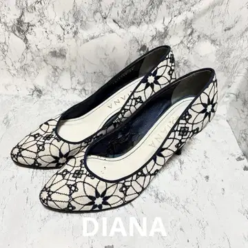 다이애나 아몬드토 자수 펌프스 23cm 8cm 힐 아이보리 x 네이비