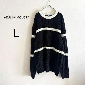 [ AZUL by MOUSSY ] 니트 긴팔 블랙 L 남성용 보더