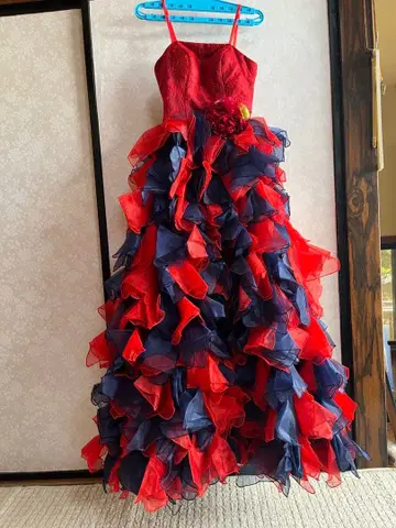빨간색과 파랑의 프릴 드레스