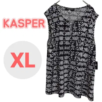 새상품 택 포함 KASPER 슬리브리스 T셔츠 XL 화이트 블랙 패턴