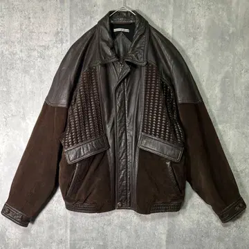 최상급 스페인 가죽 자켓 스웨이드 뜨개질 절개 디자인 짧은 기장 브라운