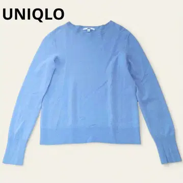 UNIQLO 100% 캐시미어 니트 깔끔한 색 크루넥 블루 L
