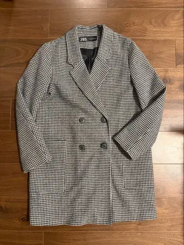 하운드 투스 패턴 더블 브레스트 코트