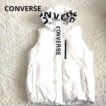 새상품급 CONVERSE 컨버스 후드 부착 다운 베스트 로고 프린트 L