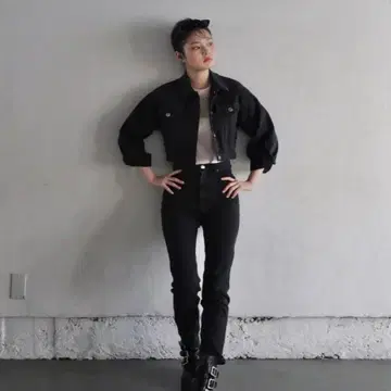 Treat Girls 데님 롱 팬츠 블랙