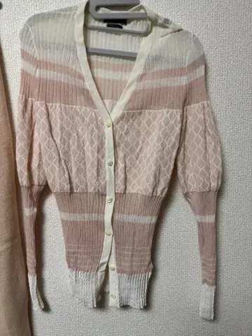 BALLANTYNE 스트라이프 가디건 M 핑크 니트