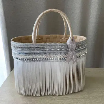 팬팬 카고백 토트백 프린지 화이트