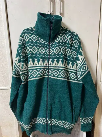 80s USA제 L.L.Bean 풀 집업 노르딕 무늬 울 가디건 XL