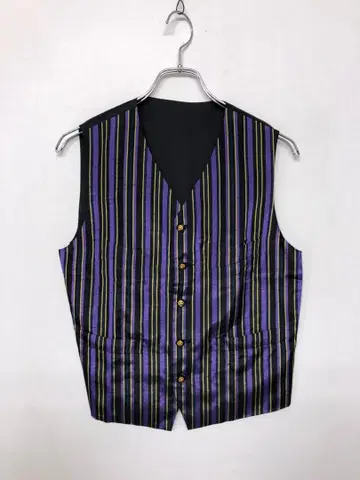 레트로 올드 일본산 구제 의류 골드 레트로 버튼 멀티 스트라이프 베스트