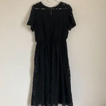 블랙 레이스 원피스 무릎 기장 플레어 슬리브 L