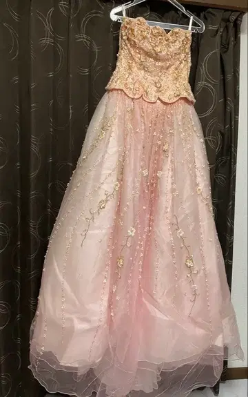 핑크 비즈 장식 스트랩 드레스 컬러 드레스 9호~13호