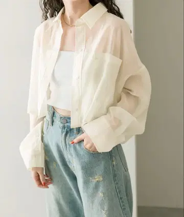 mystic 시어 숏 셔츠 화이트