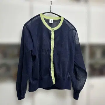 6 비침 네이비 라임 가디건