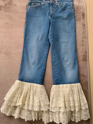 D&G 플레어 데님 팬츠 레이스 프릴 포함