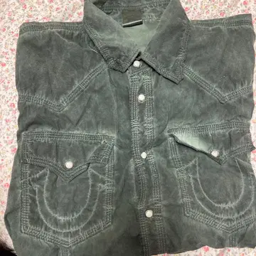 TRUE RELIGION 트루 릴리전 남성용 긴팔 셔츠 카키 데님