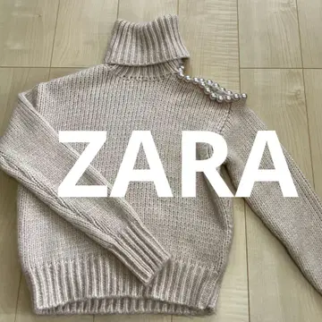 ZARA 핑크 베이지 오픈 숄더 오프숄더 펄 니트 스웨터