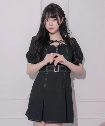 pium 플리츠 벨트 데님 미니 원피스 피움