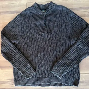 00s Eddie Bauer 헨리넥 코튼 니트 스웨터 브라운