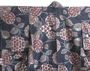 순수 실크 본장 오시마 명주 이중 기모노 시츠케 포함 수국