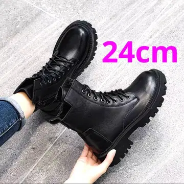 블랙 숏부츠 통굽 부츠 새상품급 24cm