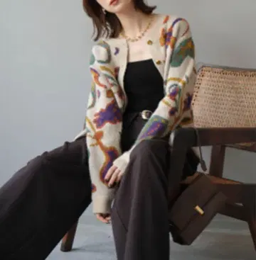 믹스얀 페이즐리 무늬 니트 가디건