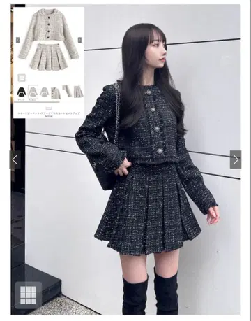 [ GRL ] 트위드 자켓 x 플리츠 미니 스커트 셋업