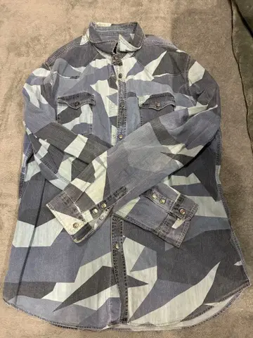 하이드로겐 데님 셔츠 긴팔 카모플라쥬 카모플라주 올 패턴 메탈 버튼 스컬