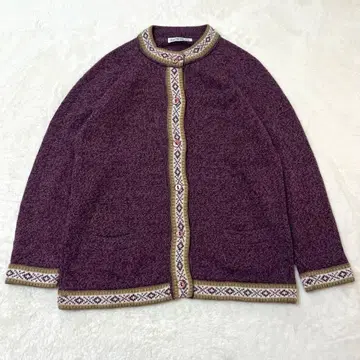 페루산 INCAREAL 알파카 울 니트 가디건 적자색 장식 버튼