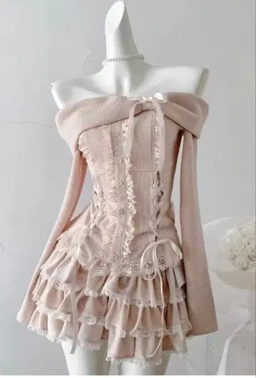 오프숄더 셋업 핑크 프릴