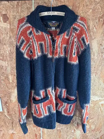 모터 사이클 니트 가디건 네이비/오렌지