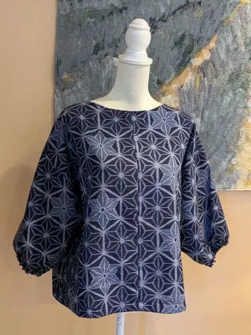 울 마 직조 무늬 미사용 옷감 기모노 리메이크 7부 소매 풀오버