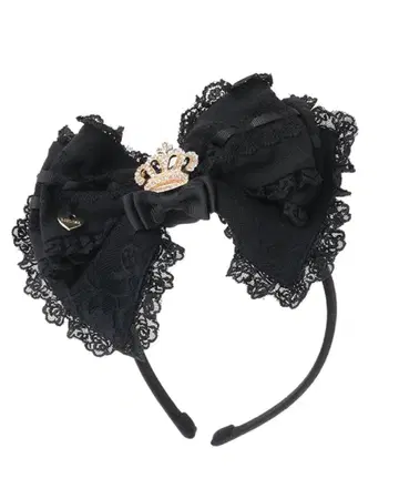 LIZLISA 도리 레이스 리본 머리띠 블랙