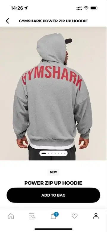 GYMSHARK 파워 집업 후디 그레이