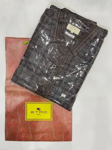 ETRO 체크 무늬 긴팔 파자마 M 종이 봉투 포함