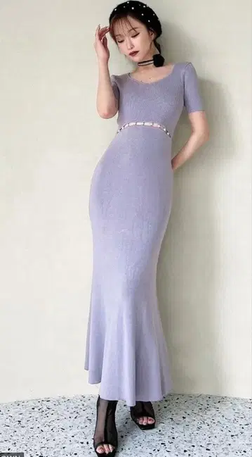 RESEXXY 리젝시 허리 펄 머메이드 니트 원피스