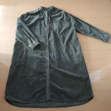 NANEA 코듀로이 오버 셔츠 원피스 프론트 오픈 노카라