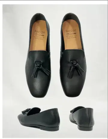 레시피 소가죽 태슬 플랫슈즈 로퍼 블랙